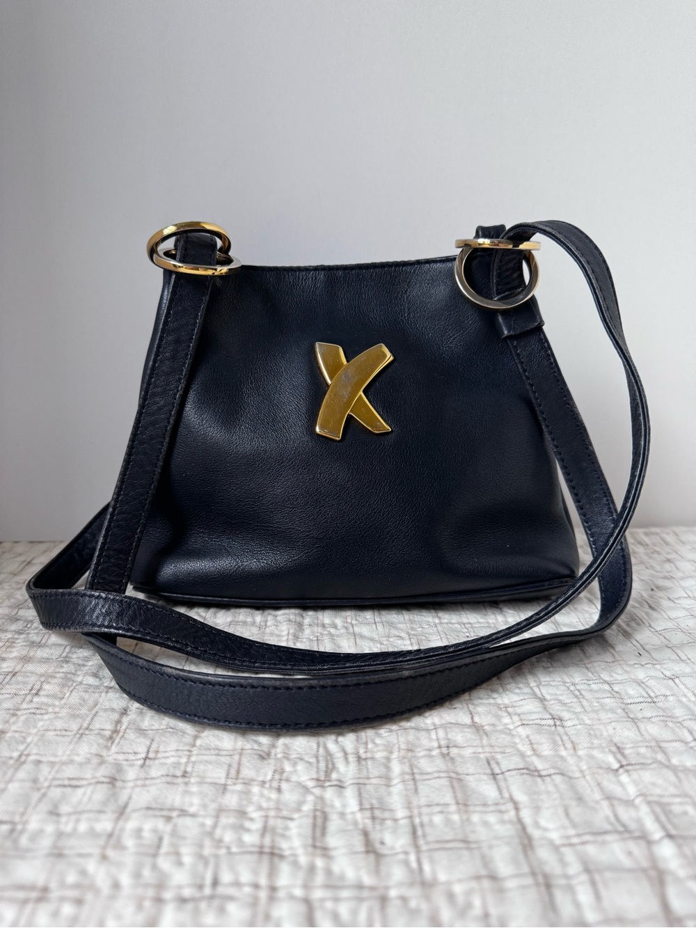 Paloma Picasso Black Leather Crossbody with Gold X Emblem